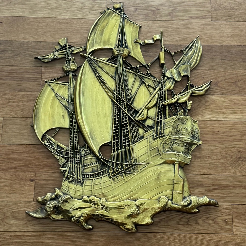 Vtg 1968 Dart Industries Nautical Ship Wall Art Large Molded Plastic Galleon USA